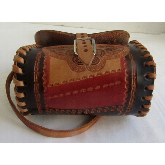 Western Crossbody Mini Brown Tooled Leather Purse with Miniature Hat - Picture 5 of 7